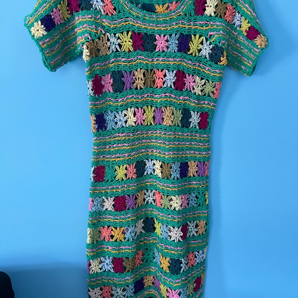 Multicolor Crochet Midi Dress 70’s vibe